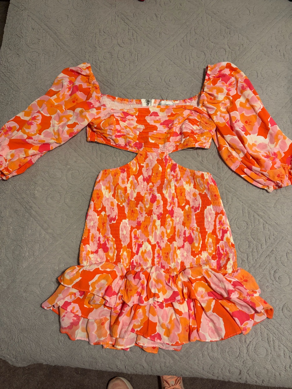 Hello Molly Orange & Pink Floral Cutout Mini Dress
